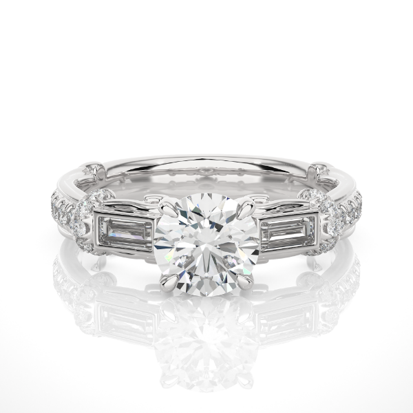 Picture of 1.50 Carat Round and Baguette Cut Three Stone Diamond Ring.