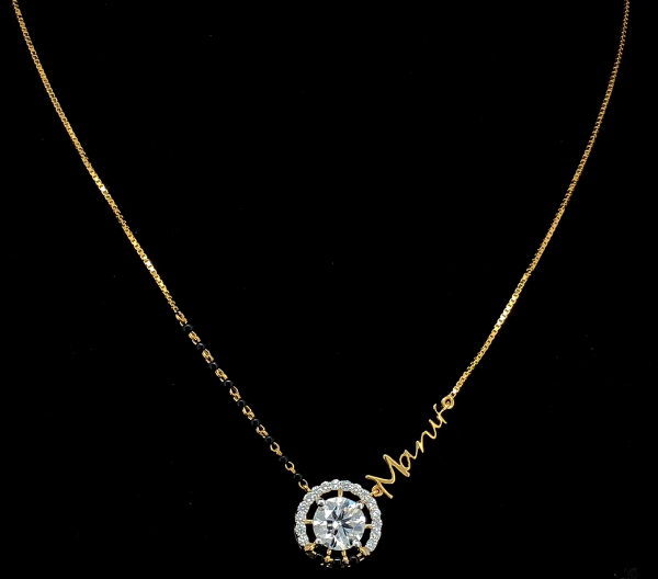 Picture of A Customised Name Mangalsutra with a Diamond Pendant.