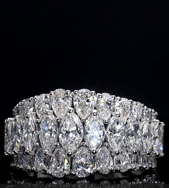 Picture of A Ring Features Multiple Rows of Marquise and Pear Shaped Diamonds