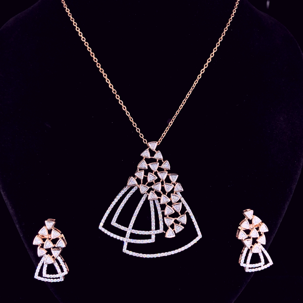 Picture of Pendant + Earrings Set With Intricate Triangle and Diamond Desings (Without Chain)