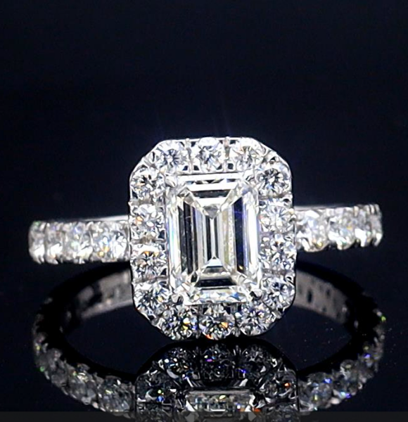 Picture of 2.10 carat Elegant Emerald Cut Diamond halo Ring