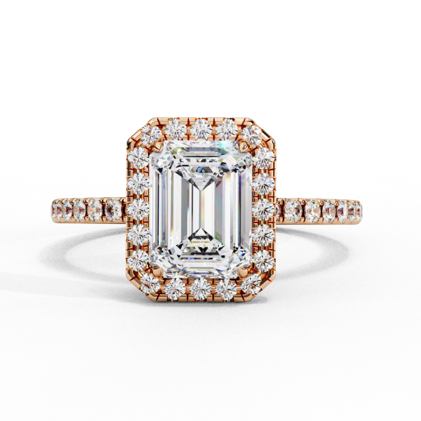 Picture of 2.02 Carat Lab Grown Emerald Cut Diamond Halo Ring.