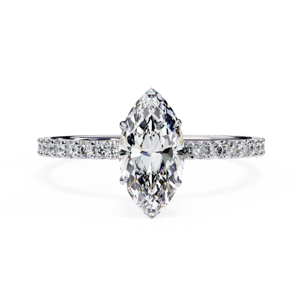 Picture of 1.11 Carat Marquise Cut Diamond Ring With a Delicate Pave Diamond Band.