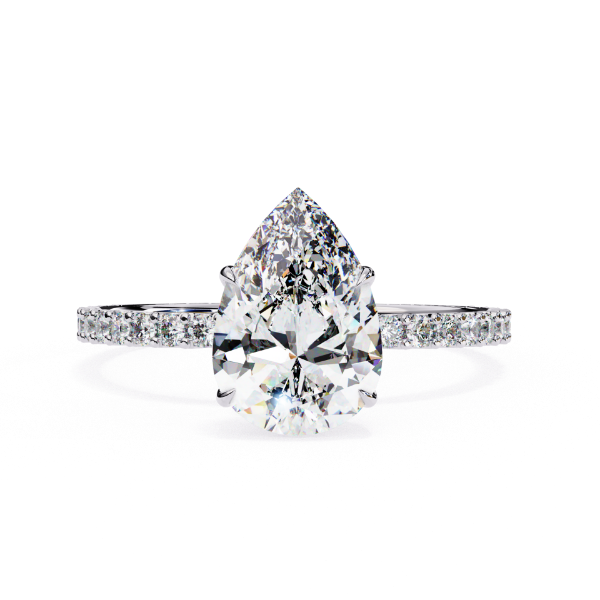 Picture of Pear Shaped Diamond Ring Adorned with Smaller Diamonds.