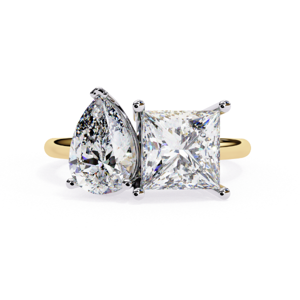 Picture of 1.60 carat Pear And 2.15 carat Princess Cut Lab Grown Diamond Two Stone Ring.