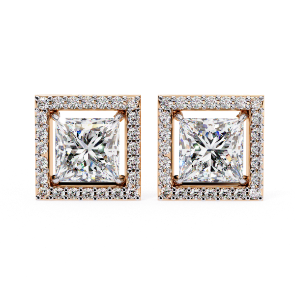 Picture of Princess Cut Lab Grown Diamond Halo Earring.