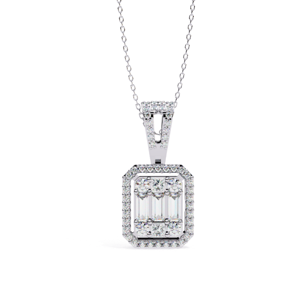 Picture of Elegant Diamond Pendant with a Rectangular Cluster and Halo Setting (without chain)