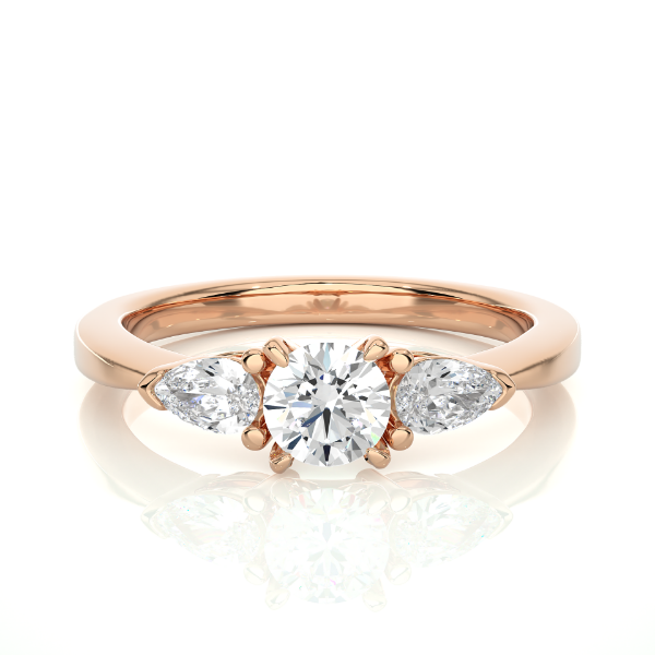 Picture of 1 Carat Round and Pear Cut Three Stone Lab-Grown Diamond Ring