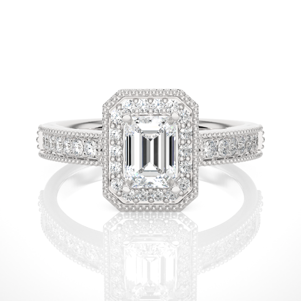 Picture of Emerald cut with Halo Lab Grown Diamond 1.10 Carat Total Ring.