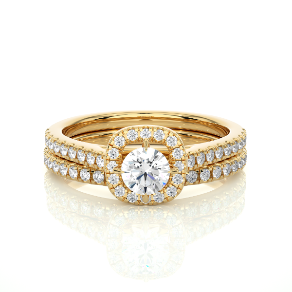 Picture of 1.30 Carat Total Diamond Ring Set Featuring A Cushion Halo And Double Pave Bands.