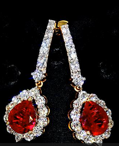 Picture of Pear Ruby and  3 carat Diamond Drops  