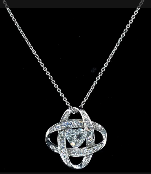 Picture of 2 Ct Solitaire Heart Shaped Love Knot Necklace (With Chain)