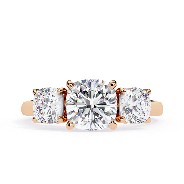 Picture of  2 carat Cushion Solitaire Lab Grown Diamond Three Stone Ring (3.40 ctw Diamonds)