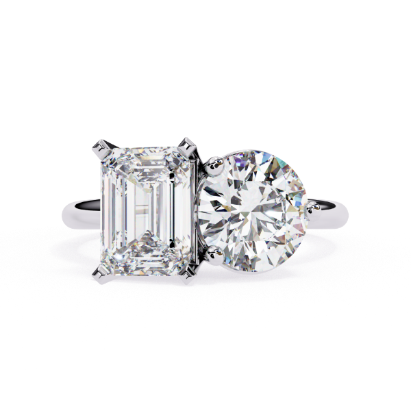 Picture of 2.40 CT Emerald And 2 CT Round Cut Lab Grown Diamond Two Stone Ring.