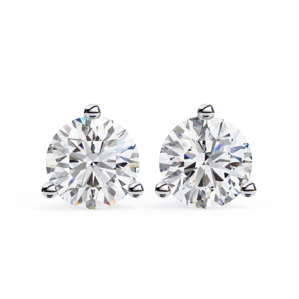 Picture of 2.60 Carat Total Round Cut Lab Grown Diamond Three Prong Stud Earring.