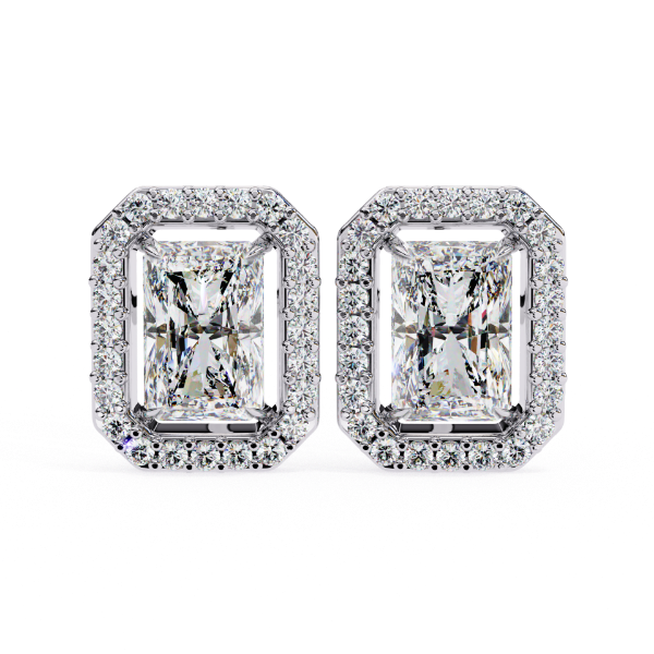 Picture of 1.50 Carat Solitaire Radiant Cut Lab Grown Diamond Halo  Earring.