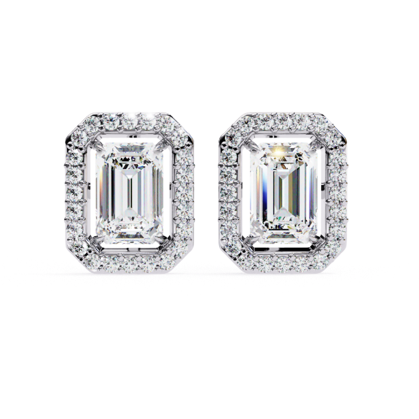 Picture of 1.50 Carat solitaire Emerald Cut Lab Grown Diamond Halo Earring. (1.70 CTW Diamonds)