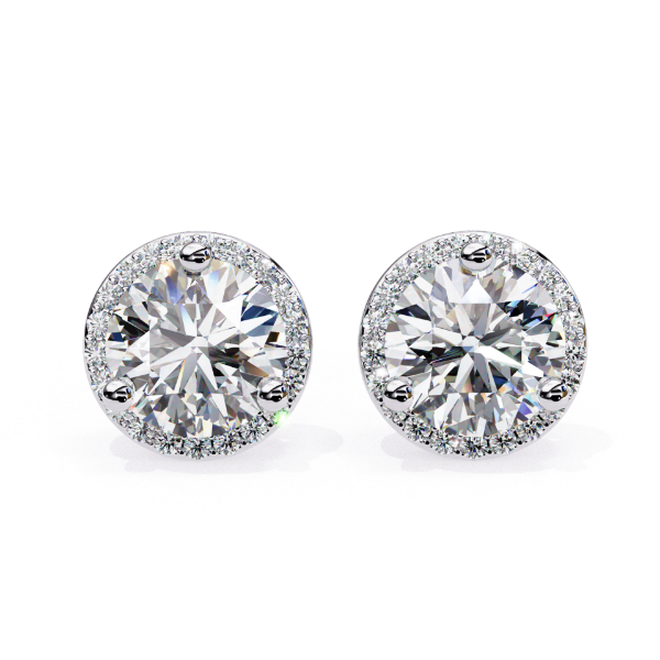 Picture of 1.80 carat solitaire Round Cut with surrounding halo Earring.