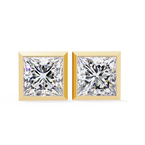 Picture of 1.80 Carat solitaire Bezel Princess labgrown diamond Studs.