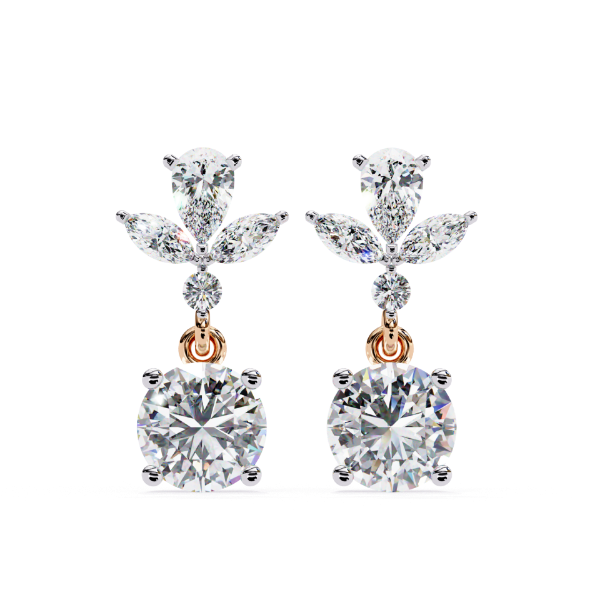 Picture of Floral Pear, Marquise & 1 carat Round Solitaires Drop Diamond Earrings
