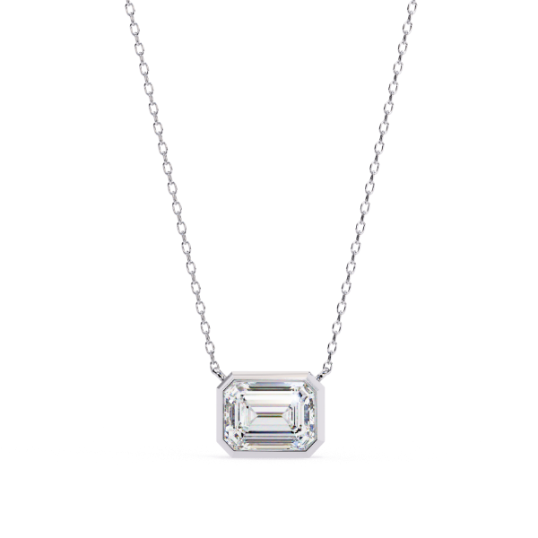 Picture of 80 cent solitaire Emerald Cut Lab Grown Diamond Bezel Pendant.(Without Chain)