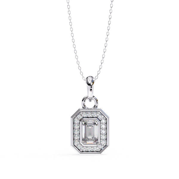 Picture of 75 cent Emerald  solitaire Cut Lab Grown Diamond Halo Pendant (without chain)