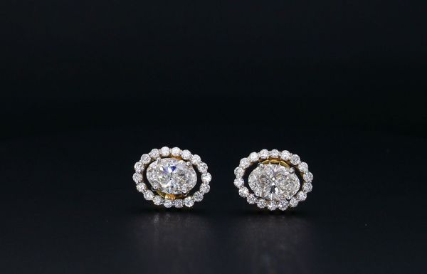 Picture of 2 Carat Total Solitaire Halo Set Oval Earrings. (2.65 ctw Diamonds)