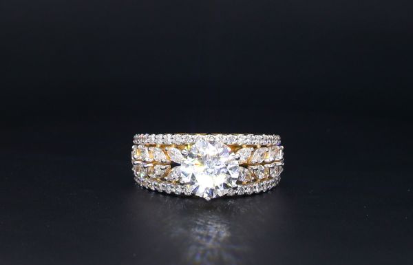 Picture of 2.60 Carat Solitaire Diamond Ring With Leaf Detailing And Pave Accents.(4.10CTW Diamonds)
