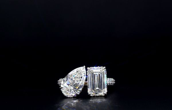 Picture of 2.10 Ct Pear And 2.50 Ct Emerald Solitaire Diamond Ring.(5.80 CTW Diamonds)