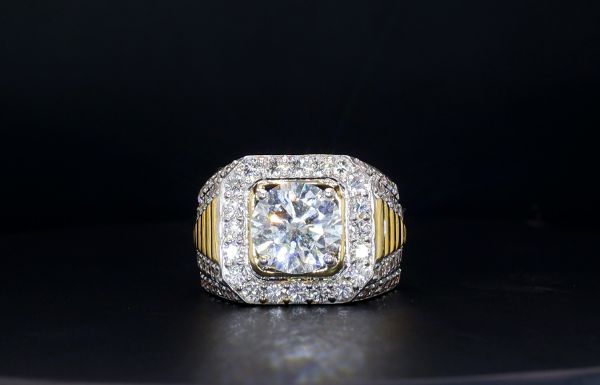 Picture of Men's Ring Featuring A 3.60 Carat Solitaire Diamond With Intricate Halo.(6 CTW Diamonds)