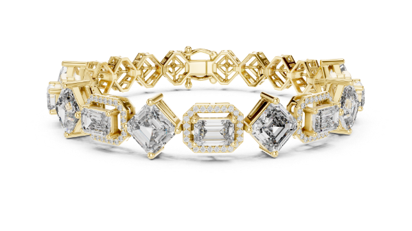 Picture of The Double Halo Diamondscape - 12 Carat Round,Emerald and Asscher Diamond Bracelet