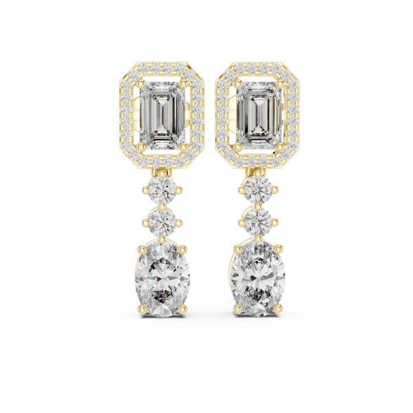 Picture of Radiant Trio – 3 Carat Round, Oval & Emerald Diamond Earrings